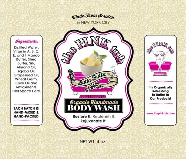 A label for the body wash of the pink cab.
