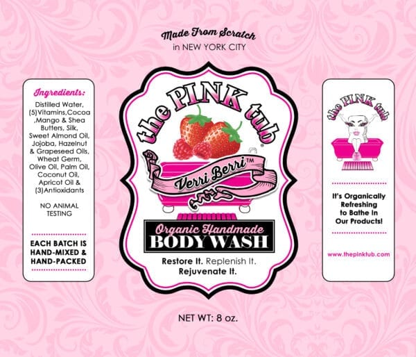 A label for the body wash of pink tea.