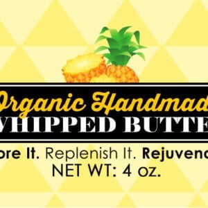 A label for organic whipped butter with an image of a pineapple.