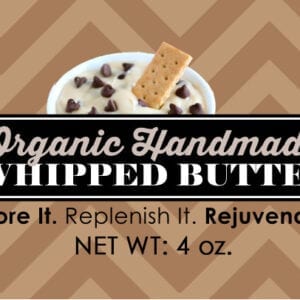A graphic with the words organic handmade whipped butter.