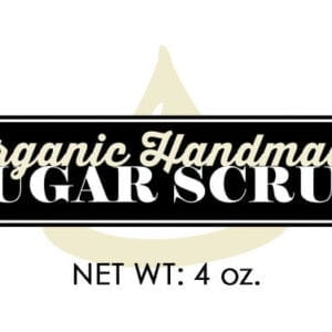 A black and white logo for organic handmade sugar scrub.