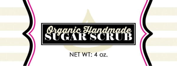 A black and white logo for organic handmade sugar scrub.