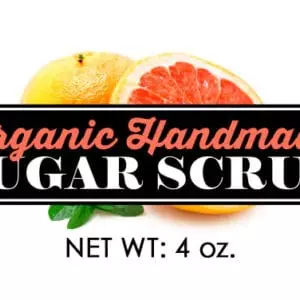 A close up of the label for sugar scrub