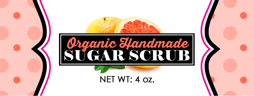A close up of the label for sugar scrub