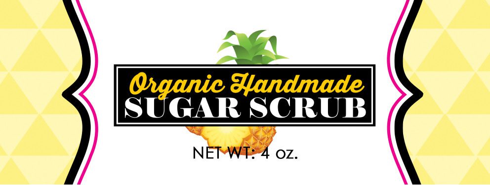 A pineapple is shown on the label of a sugar scrub.