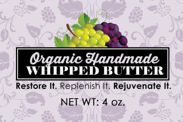 A label for whipped butter on a purple background.