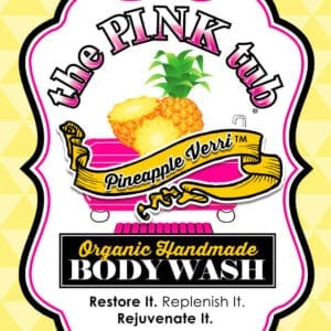A label for the pink tub body wash.