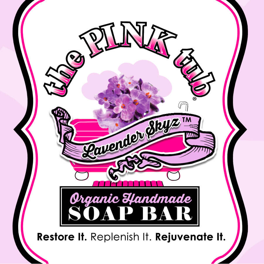 A pink tub soap bar with lavender on it.