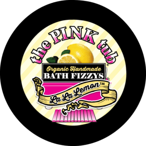A black and yellow logo for the pink tub.