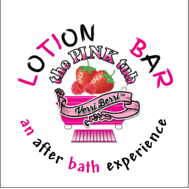 A pink berry lotion bar logo with strawberries and raspberries.